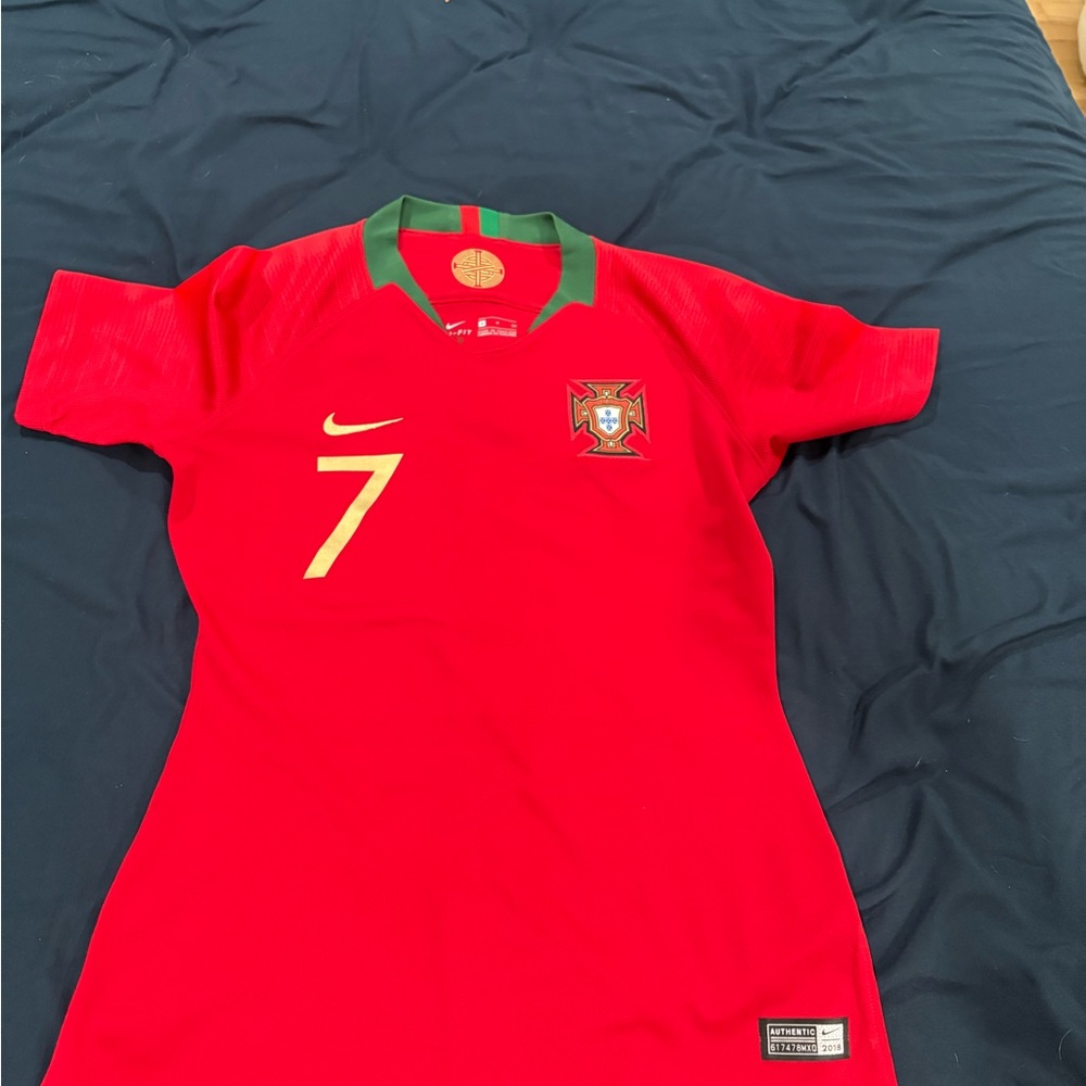 Ronaldo Nike Red Dri-FIT authentic Portugal Jersey with Gold Emblem